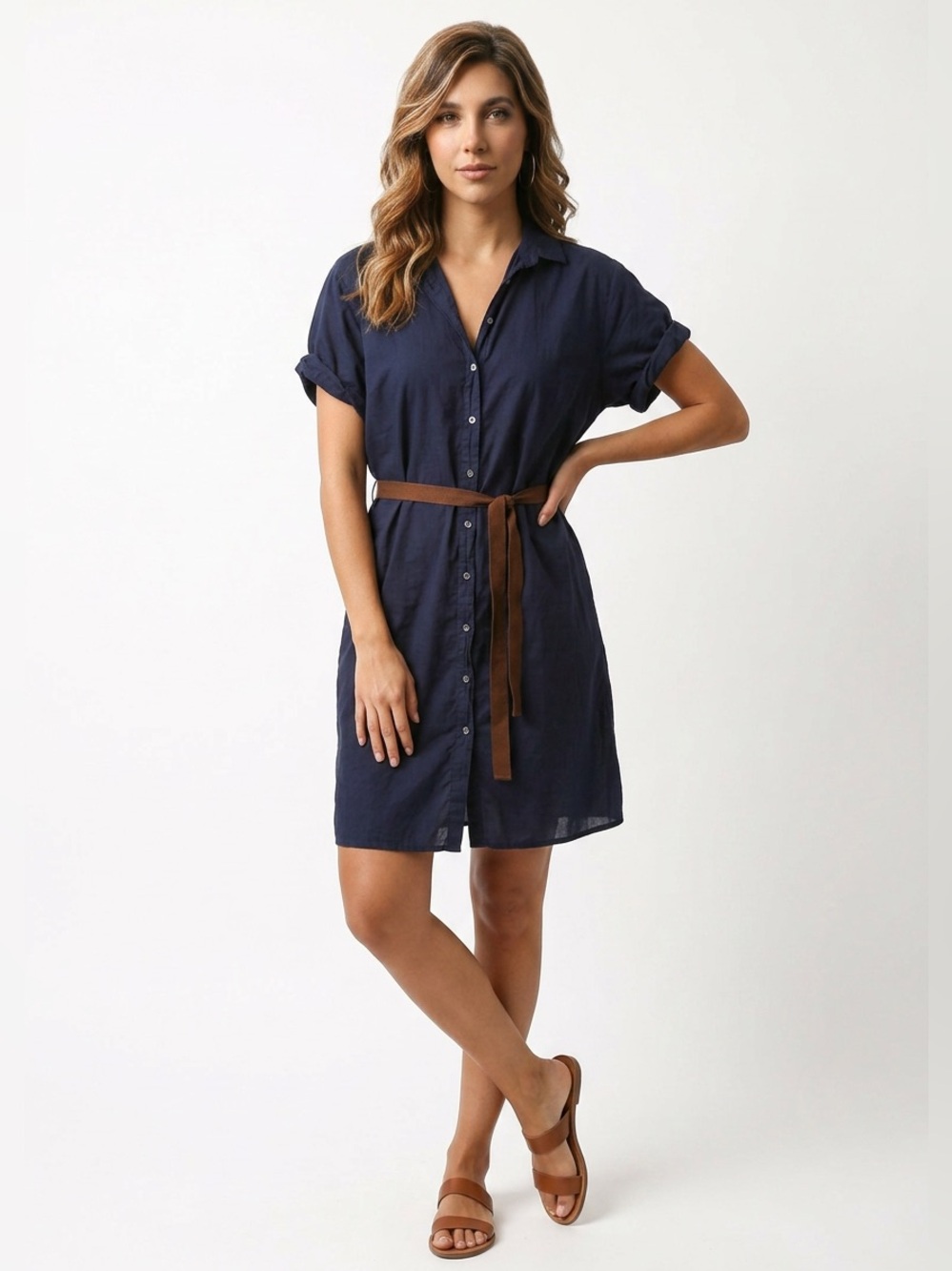Xirena Navy Cotton Shirt Dress w/ Belt XS